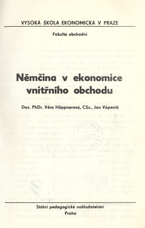 Němčina v ekonomice vnitřního obchodu