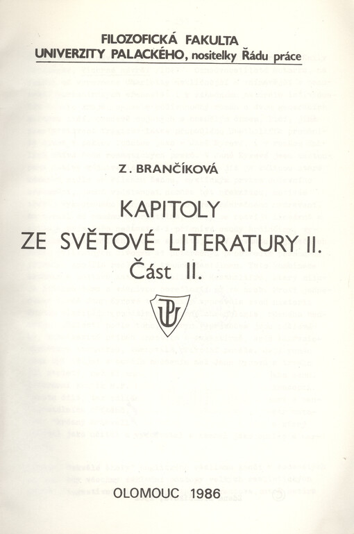 Kapitoly ze světové literatury II. Část II.