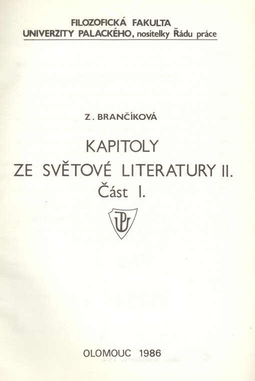 Kapitoly ze světové literatury II. Část I.