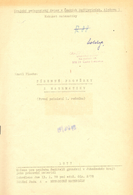 Písemné prověrky z matematiky : první pololetí I. ročníku