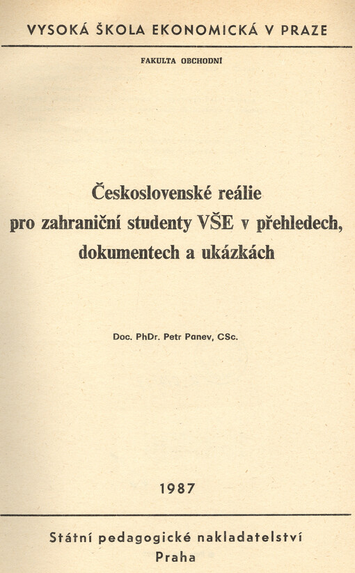 Československé reálie pro zahraniční studenty VŠE v přehledech, dokumentech a ukázkách