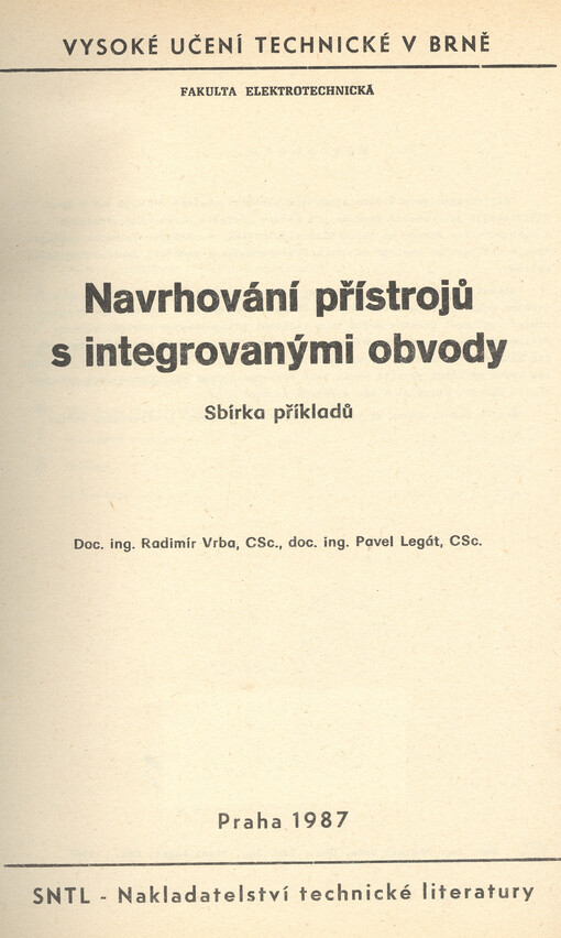 Navrhování přístrojů s integrovanými obvody :sbírka příkladů
