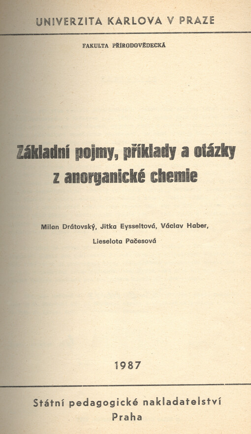 Základní pojmy, příklady a otázky z anorganické chemie