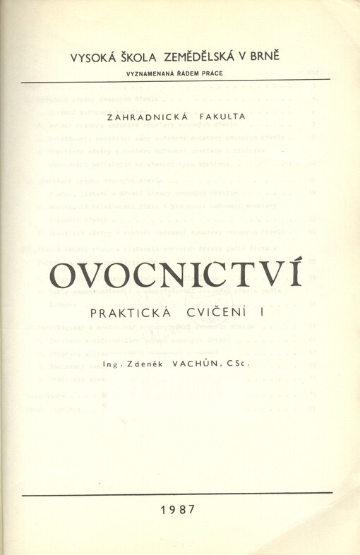 Ovocnictví : Praktická cvičení : Určeno pro posl. zahradnické fak. 1.