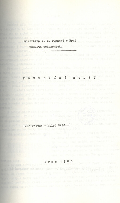 Formování hudby : určeno pro posl. fak. pedagog.