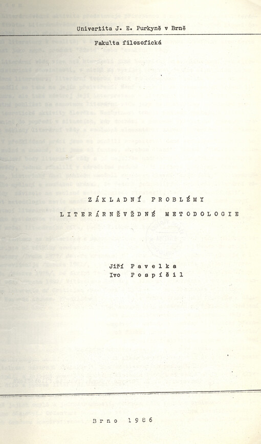 Základní problémy literárněvědné metodologie