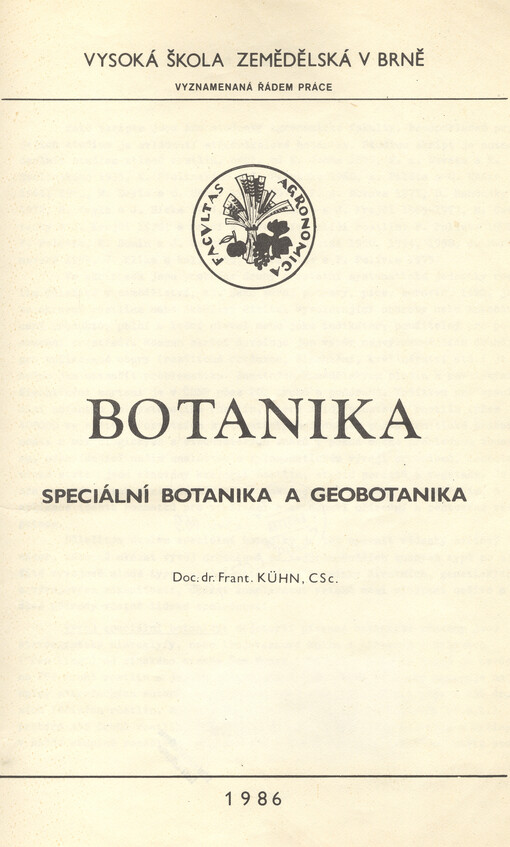 Botanika : Speciální botanika a geobotanika : Určeno pro posl. agronomické fak.