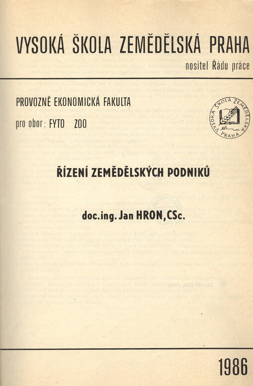 Řízení zemědělských podniků