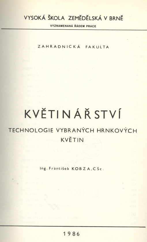 Květinářství : technologie vybraných hrnkových květin