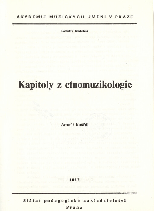 Kapitoly z etnomuzikologie : [určeno pro posl. fak. hud.]
