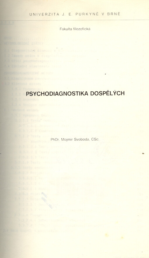 Psychodiagnostika dospělých :určeno pro posl. fak. filozof.