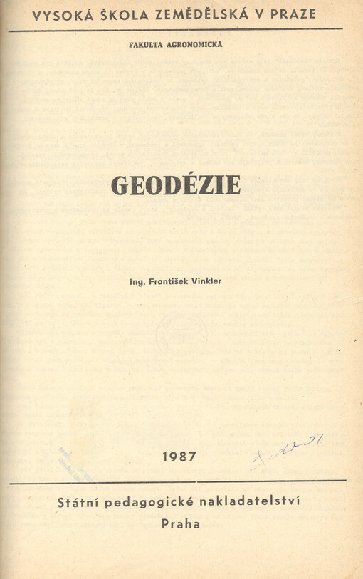 Geodézie :Určeno pro stud. oboru zeměd. meliorace