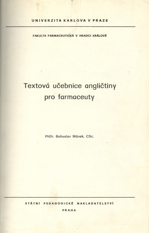 Textová učebnice angličtiny pro farmaceuty
