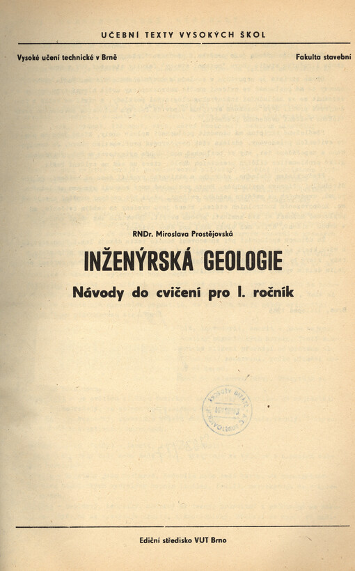 Inženýrská geologie : návody do cvičení pro I. ročník