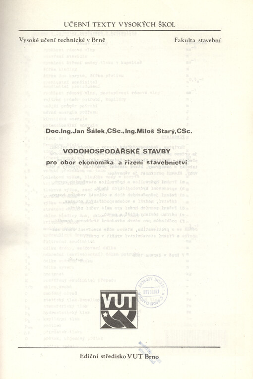 Vodohospodářské stavby pro obor ekonomika a řízení stavebnictví : Určeno pro posl. fak. stavební