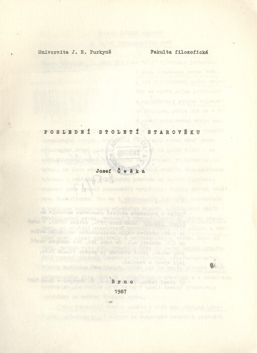 Poslední století starověku : určeno pro posl. fak. filozof.