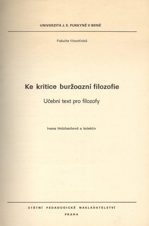 Ke kritice buržoazní filozofie : učební text pro filozofy