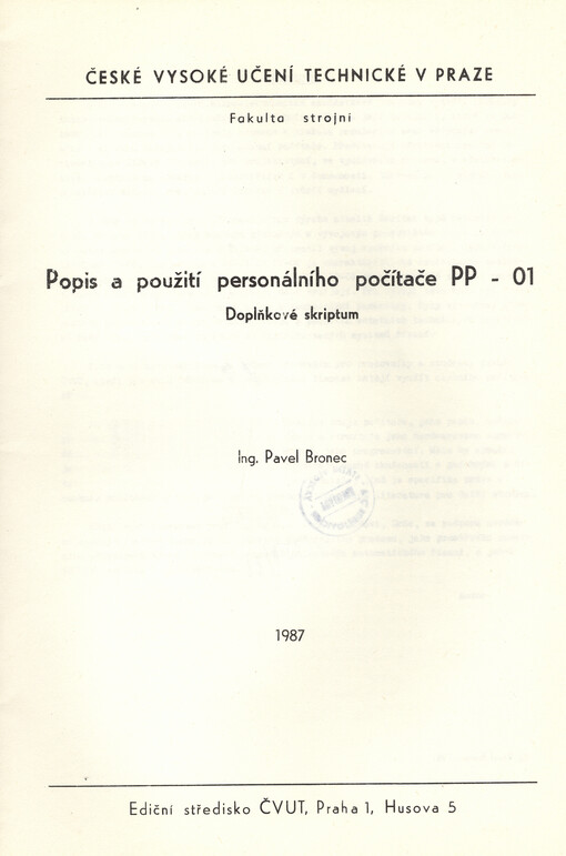 Popis a použití personálního počítače PP-01 :doplňkové skriptum