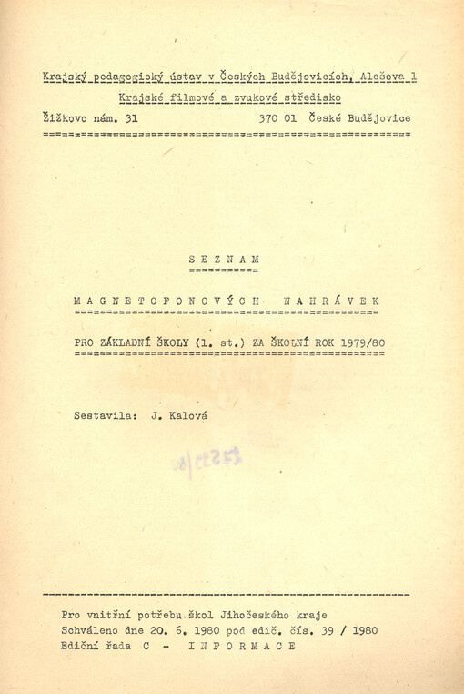 Seznam magnetofonových nahrávek pro základní školy (1. st.) za školní rok 1979/80