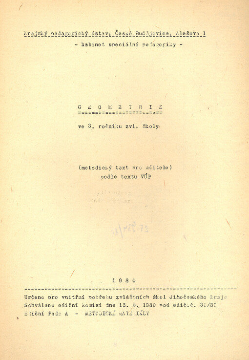 Geometrie ve 3. ročníku zvl. školy : (metodický text pro učitele) podle textu VÚP