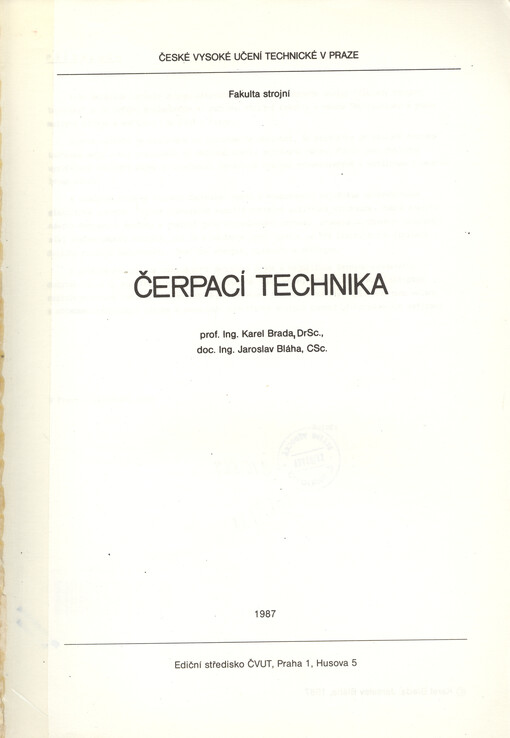 Čerpací technika :určeno pro stud. fak. strojní