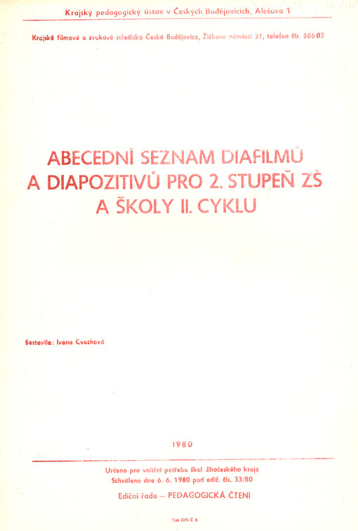 Abecední seznam diafilmů a diapozitivů pro 2. stupeň ZŠ a školy II. cyklu