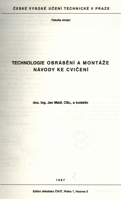Technologie obrábění a montáže :návody ke cvičení : určeno pro stud. fak. strojní