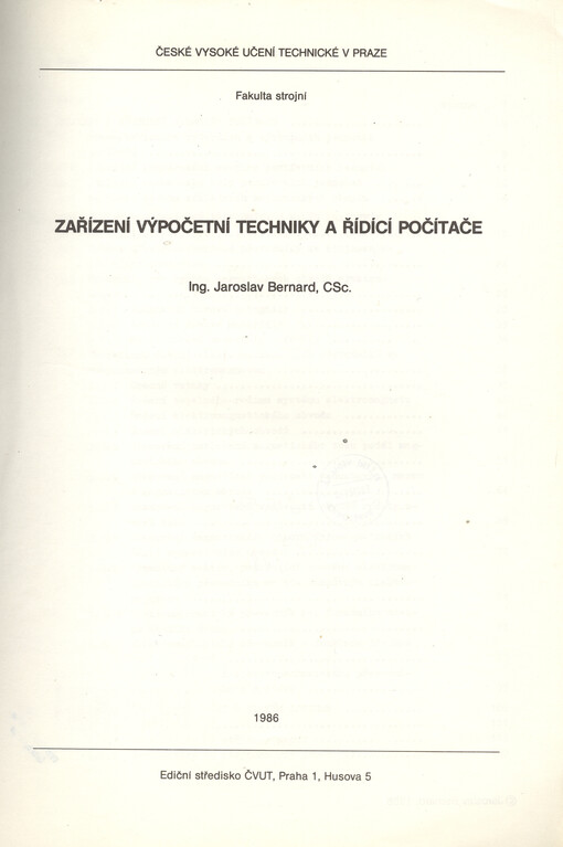 Zařízení výpočetní techniky a řídící počítače :určeno pro stud. fak. strojní