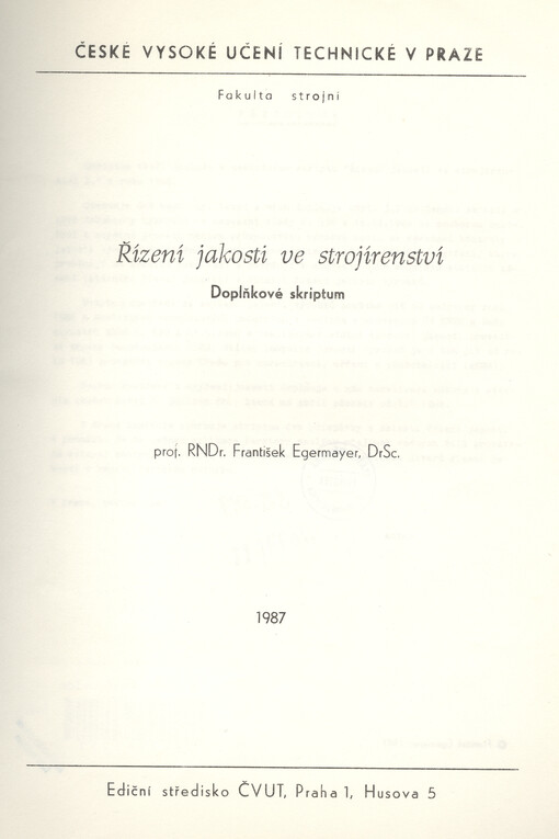 Řízení jakosti ve strojírenství : doplňkové skriptum : určeno pro stud. fak. strojní