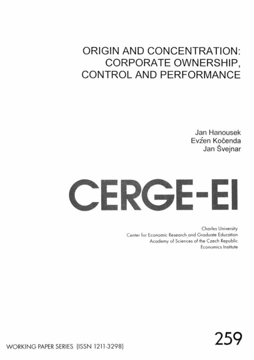 Origin and concentration: corporate ownership, control and performance