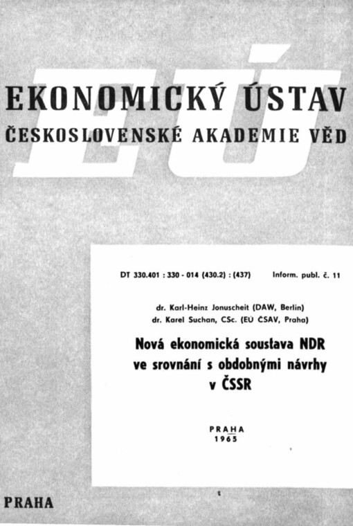 Nová ekonomická soustava NDR ve srovnání s obdobnými návrhy v ČSSR