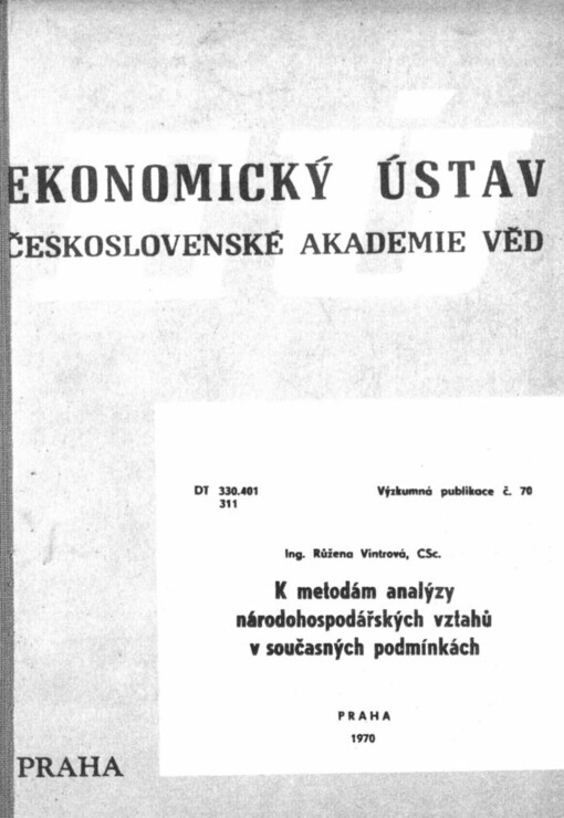 K metodám analýzy národohospodářských vztahů v současných podmínkách