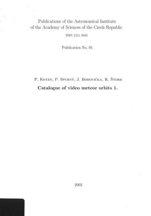 Catalogue of video meteor orbits 1