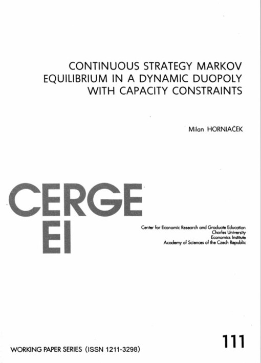 Continuous strategy Markov equilibrium in a dynamic duopoly with capacity constraints