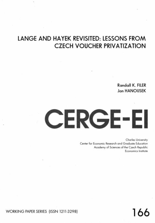 Lange and Hayek revisited: lessons from Czech voucher provatization