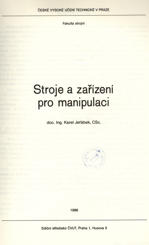 Stroje a zařízení pro manipulaci : určeno pro stud. fak. strojní, 1. vyd.