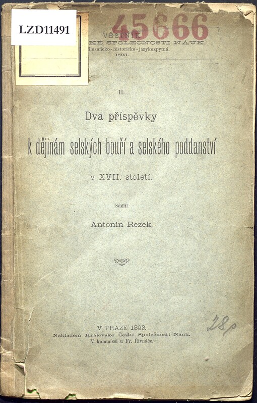 Dva příspěvky k dějinám selských bouří a selského poddanství v XVII. století