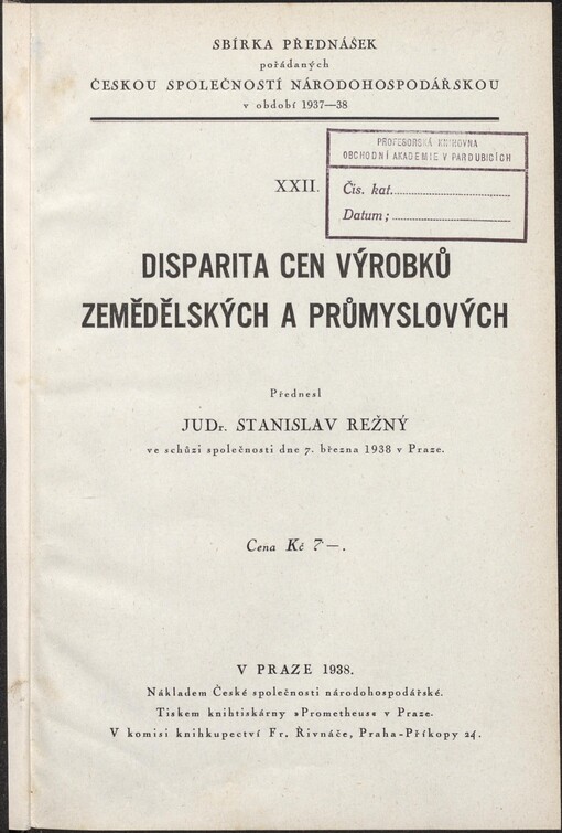 Disparita cen výrobků zemědělských a průmyslových