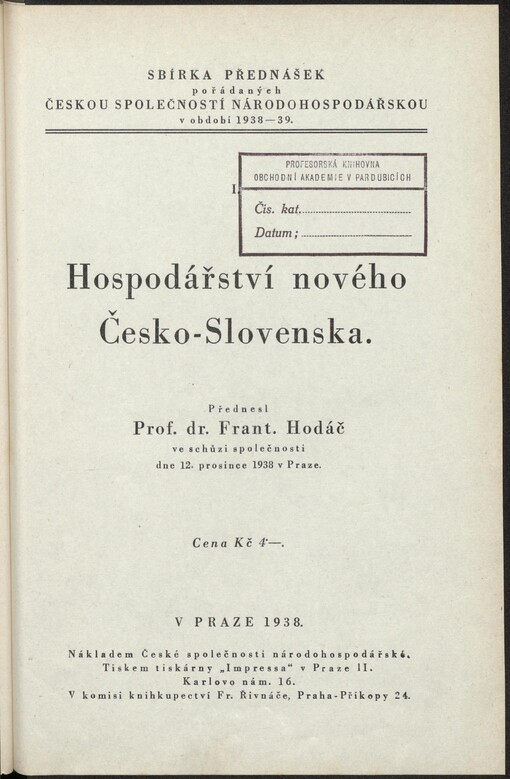 Hospodářství nového Česko-Slovenska.