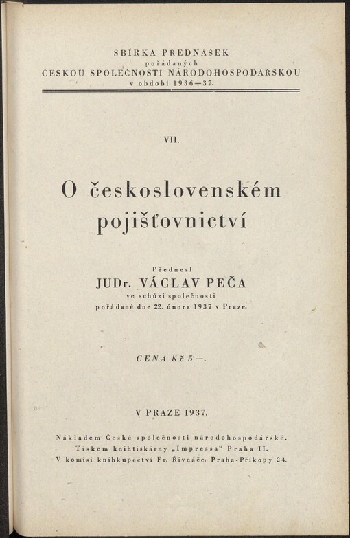 O československém pojišťovnictví