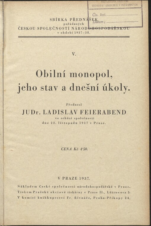 Obilní monopol, jeho stav a dnešní úkoly