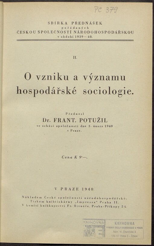O vzniku a významu hospodářské sociologie