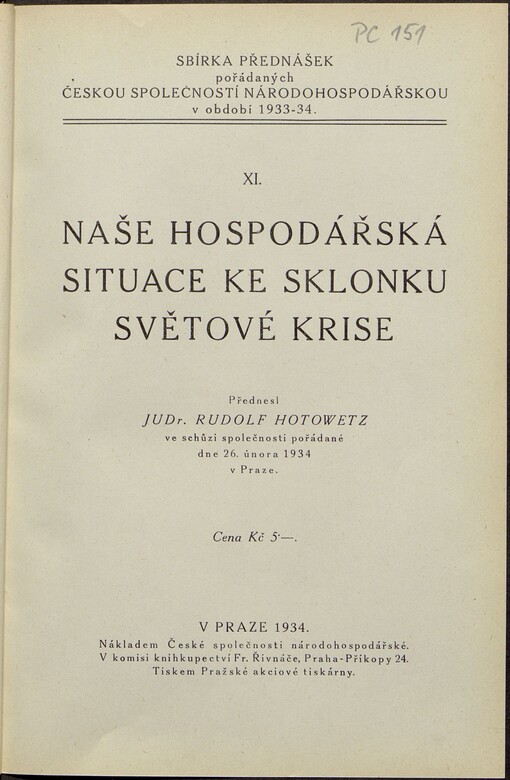 Naše hospodářská situace ke sklonku světové krise