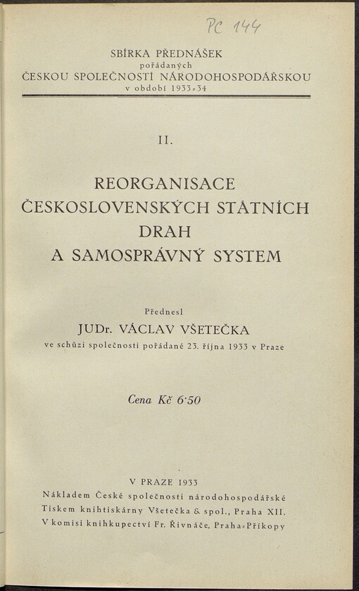 Reorganisace Československých státních drah a samosprávný system