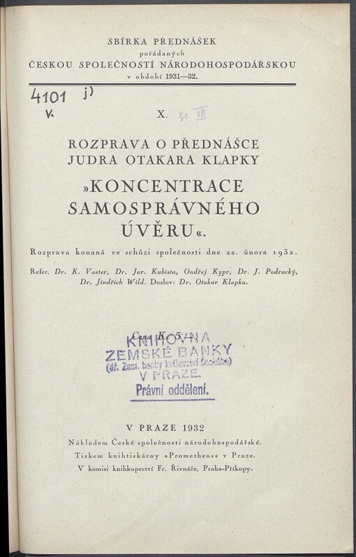 Rozprava o přednášce JUDra Otakara Klapky 