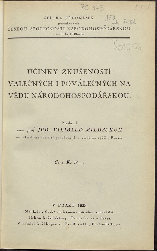 Účinky zkušeností válečných i poválečných na vědu národohospodářskou