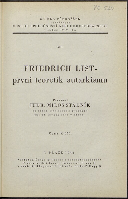 Friedrich List - první teoretik autarkismu