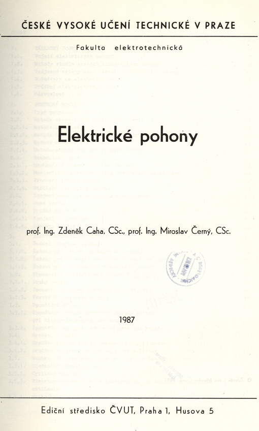 Elektrické pohony :[určeno pro stud. fak. elektrotechn.]
