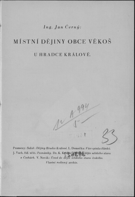 Místní dějiny obce Věkoš u Hradce Králové