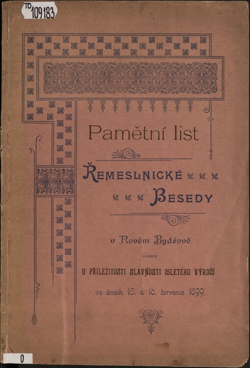 Pamětní list Řemeslnické Besedy v Novém Bydžově vydaný u příležitosti slavnosti 25letého výročí ve dnech 15. a 16. července 1899